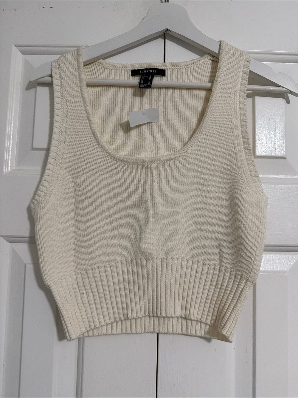 Forever 21 Ivory Ribbed Knit Crop Tank